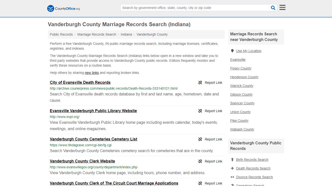 Vanderburgh County Marriage Records Search (Indiana) - County Office